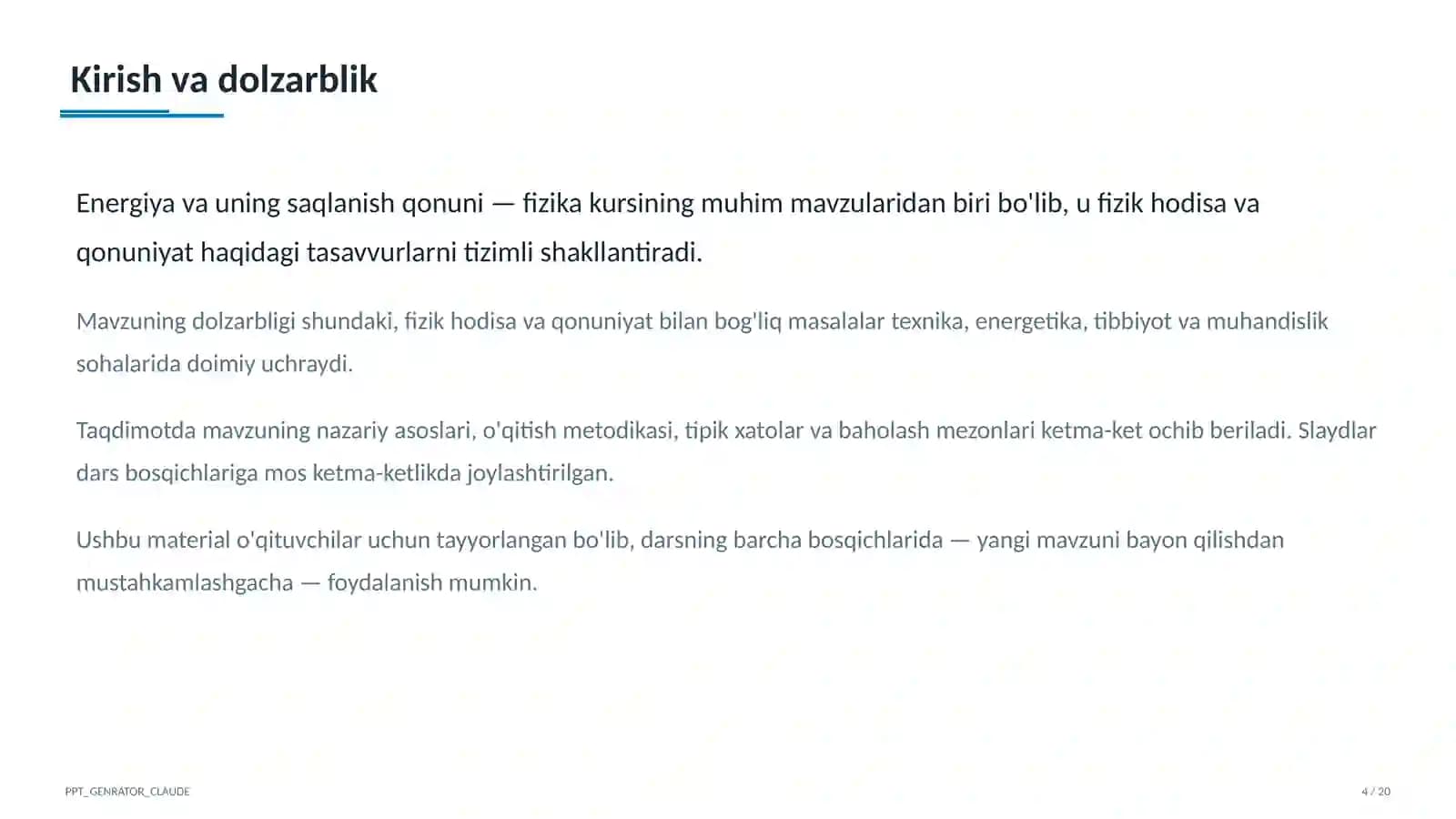 Energiya va uning saqlanish qonuni (7-sinf)