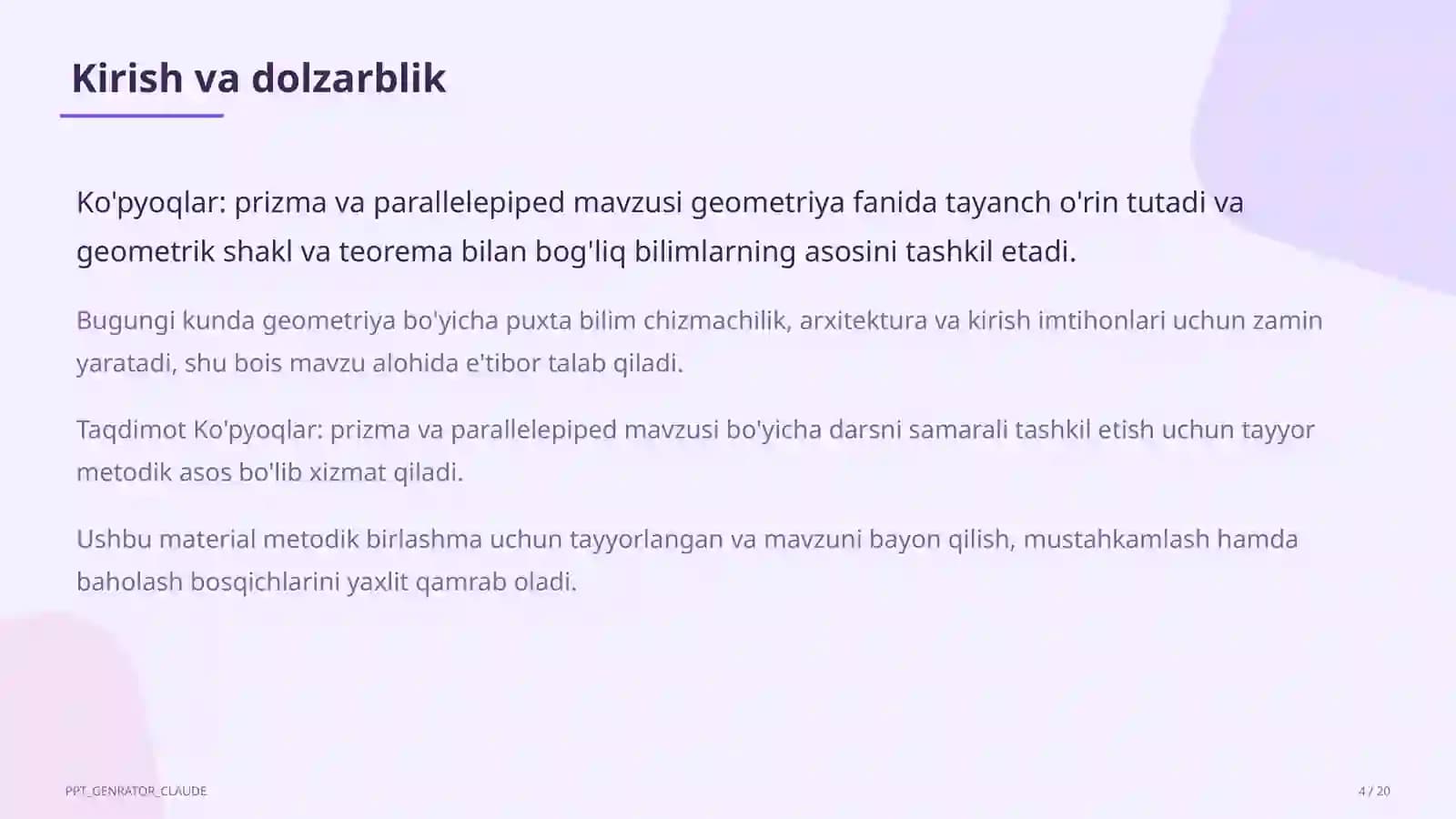 Ko'pyoqlar: prizma va parallelepiped (10-sinf)