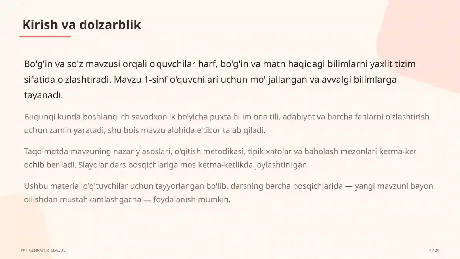 Bo'g'in va so'z (1-sinf)