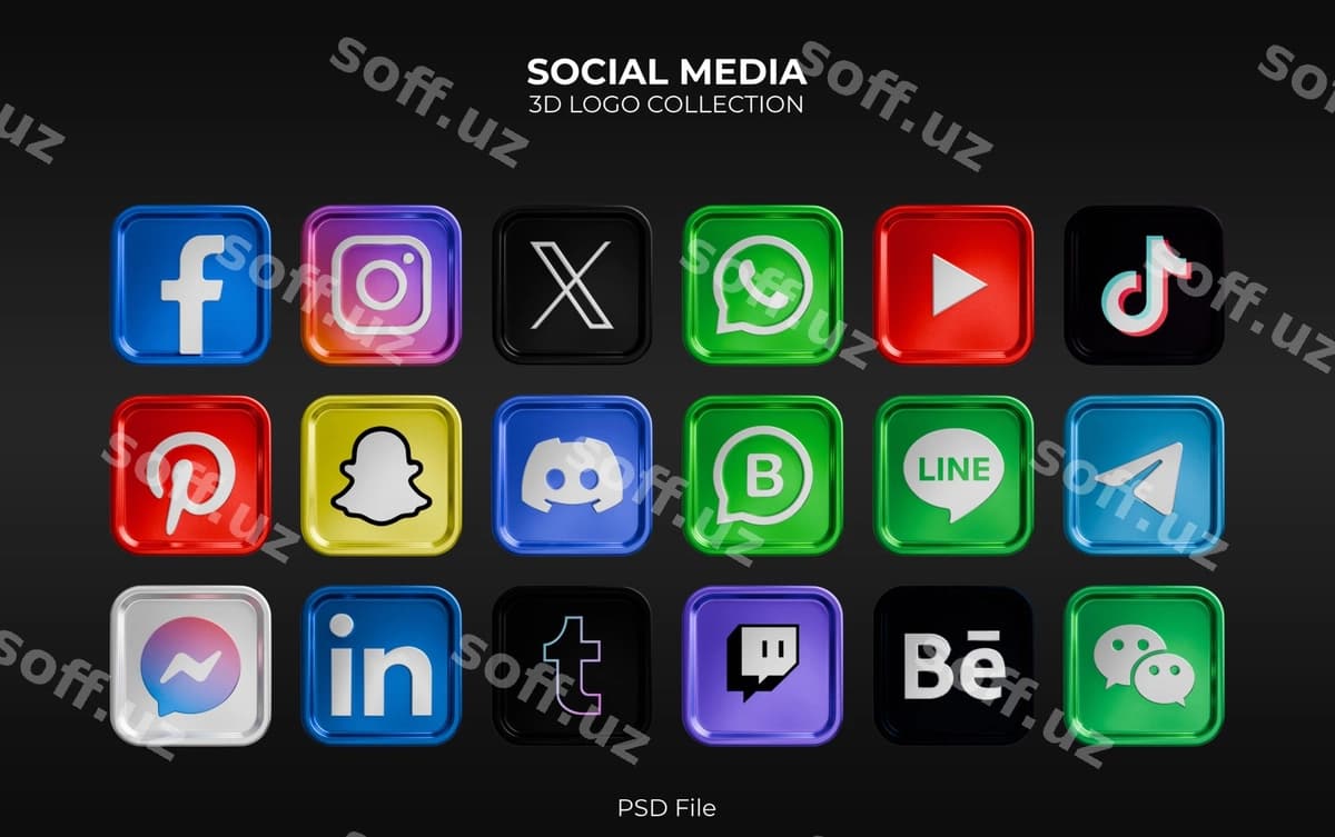 Ijtimoiy tarmoqlar 3D logotip to'plami | Social media 3d logo collection