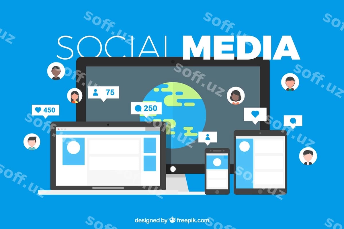 Ijtimoiy tarmoqlar orqa fon tekis uslubi | Social media background flat style
