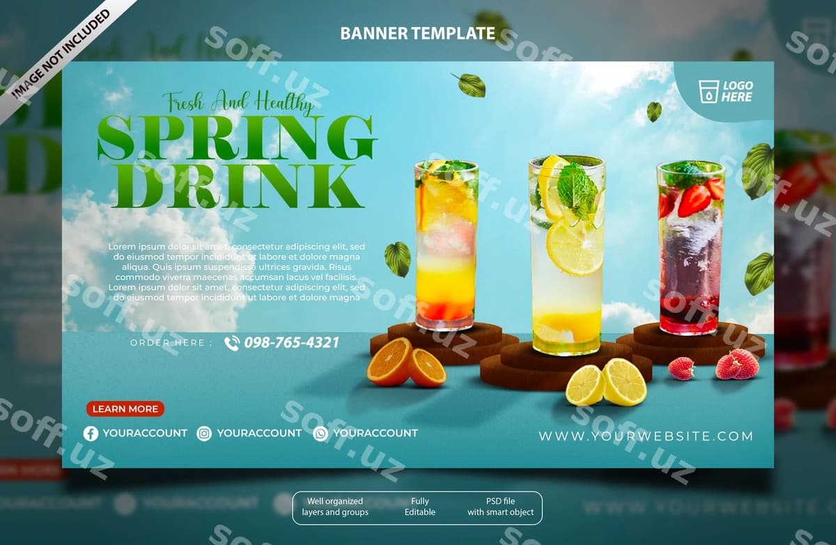 Bahor kokteyl baner shabloni | Spring cocktail banner template