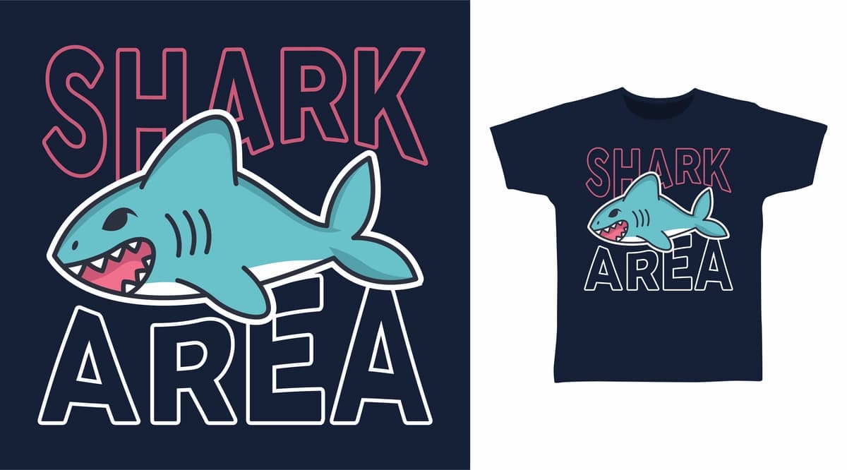 Shark maydoni tasvirlangan futbolka dizayn konsepsiyasi | Shark area illustration t shirt design concept