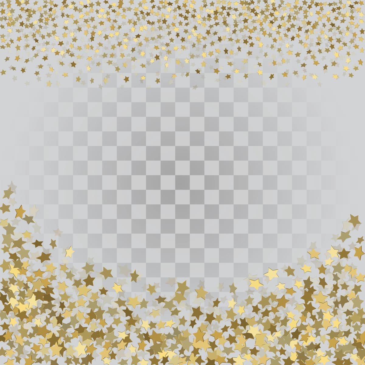 Vektorli ramka, oltin konfeti, oltin 3D yulduzcha, shaffof fon | Vector frame gold confetti gold 3d stars transparent background