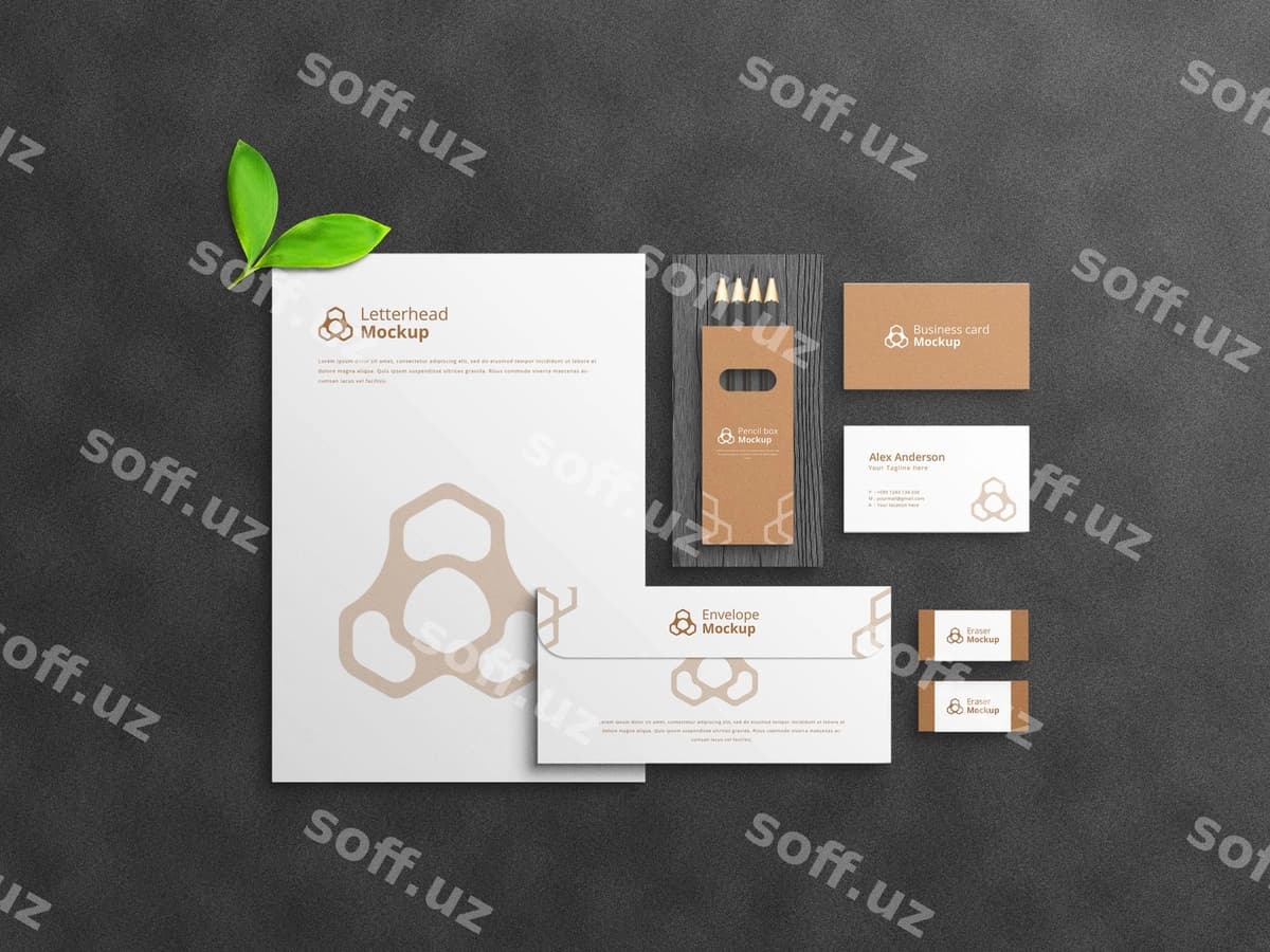 Qozon namuna to'plami qorong'u fonda | Stationary mockup set dark background