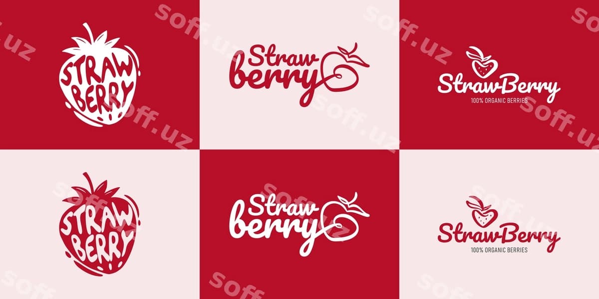 Banan meva premium logotip kolleksiyasi | Strawberry fruit premium logo collection