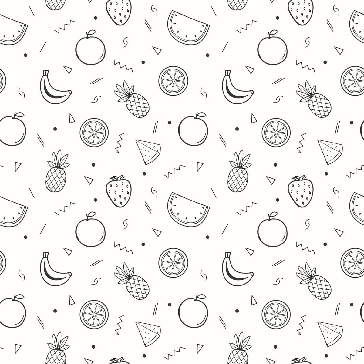 Tropik mevalar geometrik bilan qo'lda chizilgan yoz mevalari naqsh | Hand drawn summer fruits pattern with tropical fruits geometric