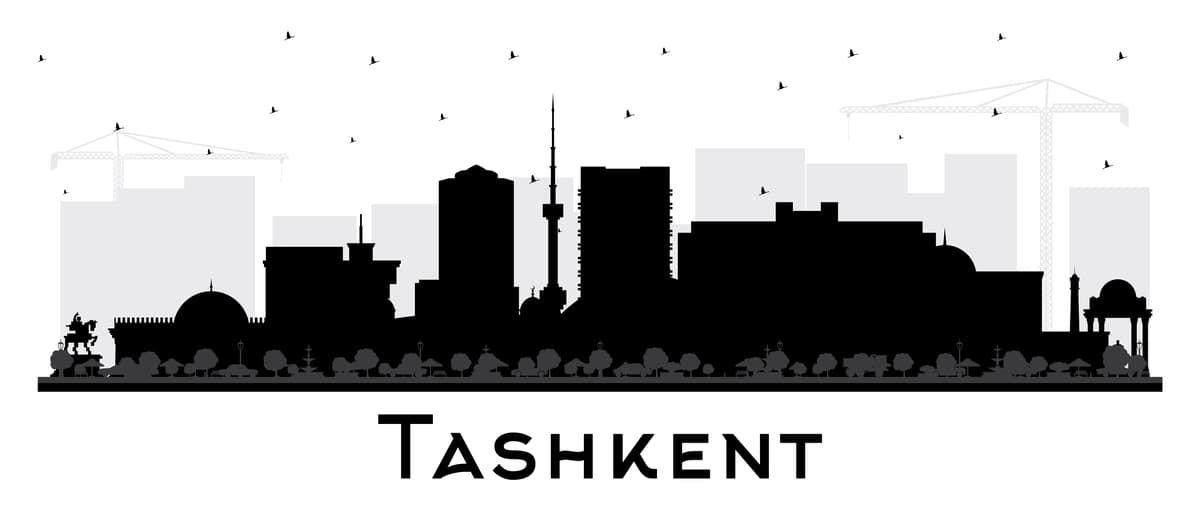 Toshkent O'zbekiston shahar silueti qora binolar bilan | Tashkent uzbekistan city skyline silhouette with black buildings