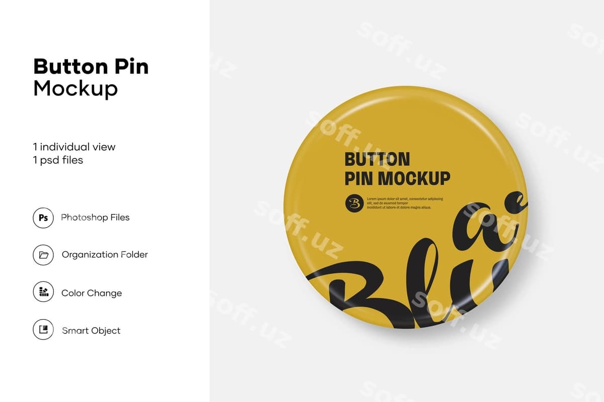 Uchta aylana tugma pinlari mockup | Three circle button pins mockup