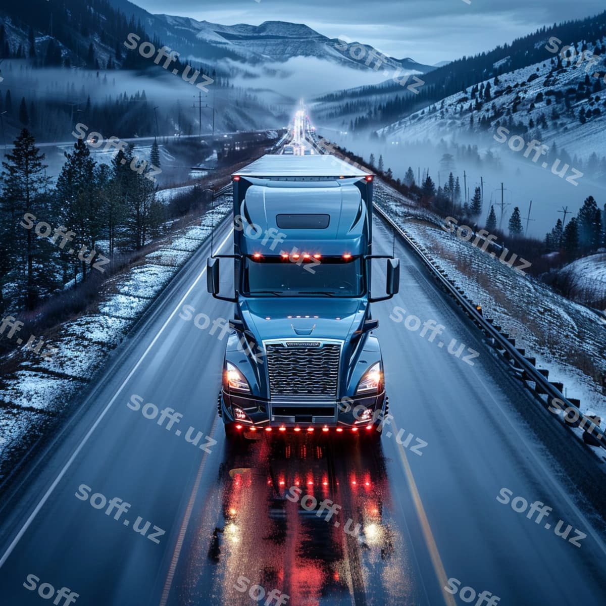 Yangi yuk avtomobili yuqori ko'rinishdan jazolash | Top view shot new semitruck
