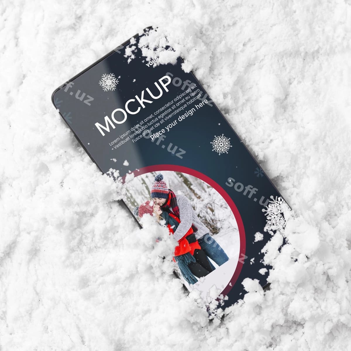 Yuqori ko'rinish smartfon qor | Top view smartphone snow