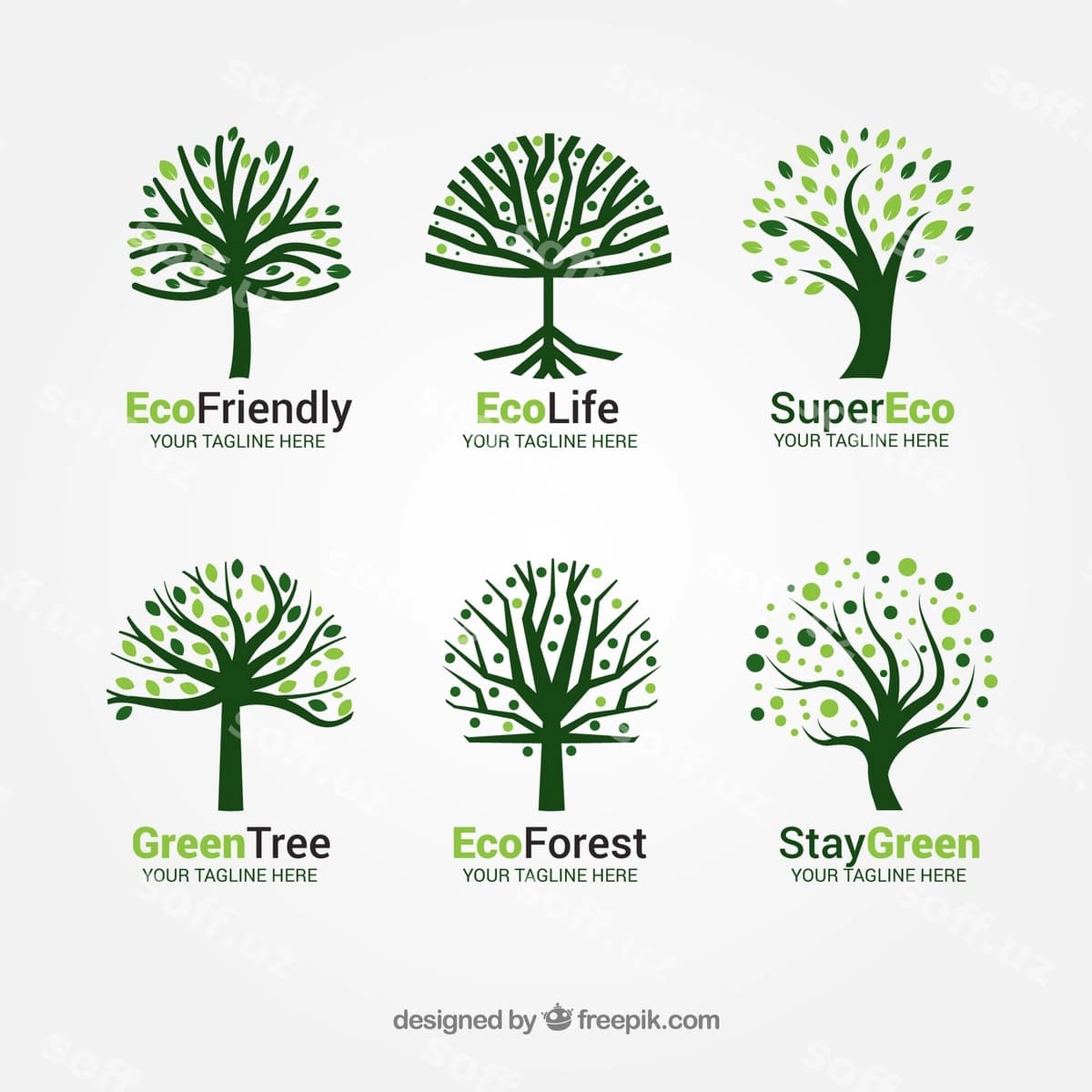 Daraxt logotiplari to'plami tekis uslub | Tree logos collection flat style