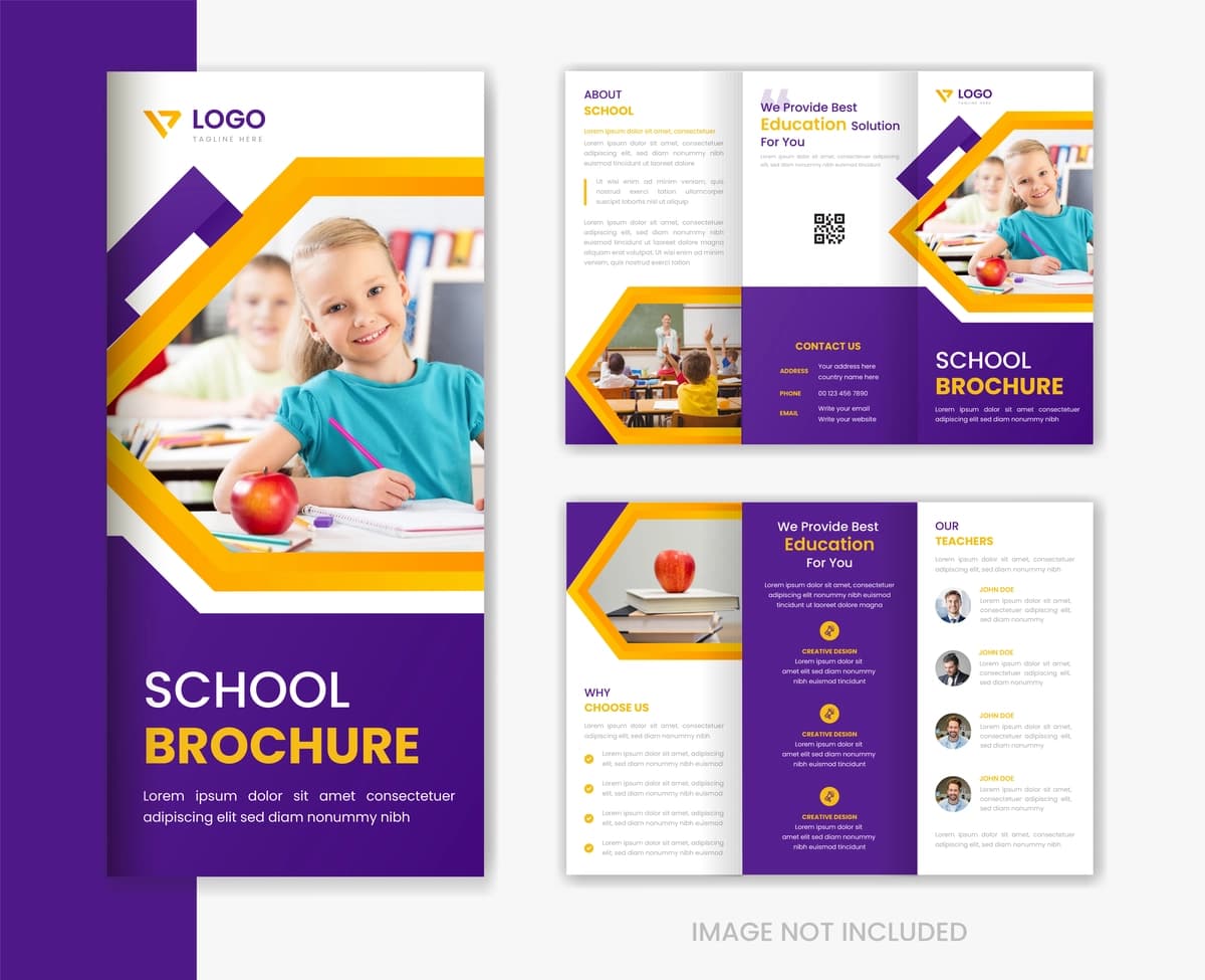 Ta'lim uch qavatli broshyura dizayni shabloni maktabga qabul broshyurasi | Education trifold brochure design template school admission brochure
