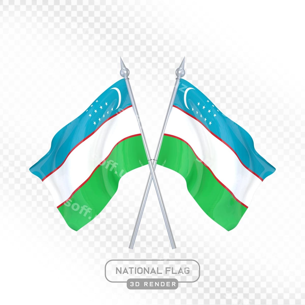 O'zbekiston davlat bayrog'i 3D tasviri | Uzbekistan national flag 3d render