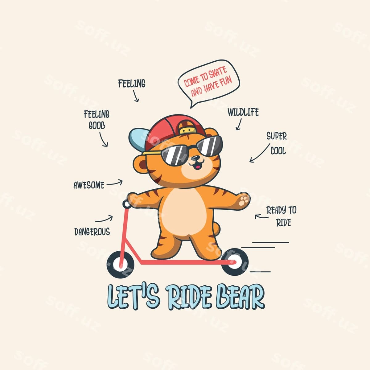 Vector so'ng ayiq skooterda yurmoq | Vector cool bear playing scooter