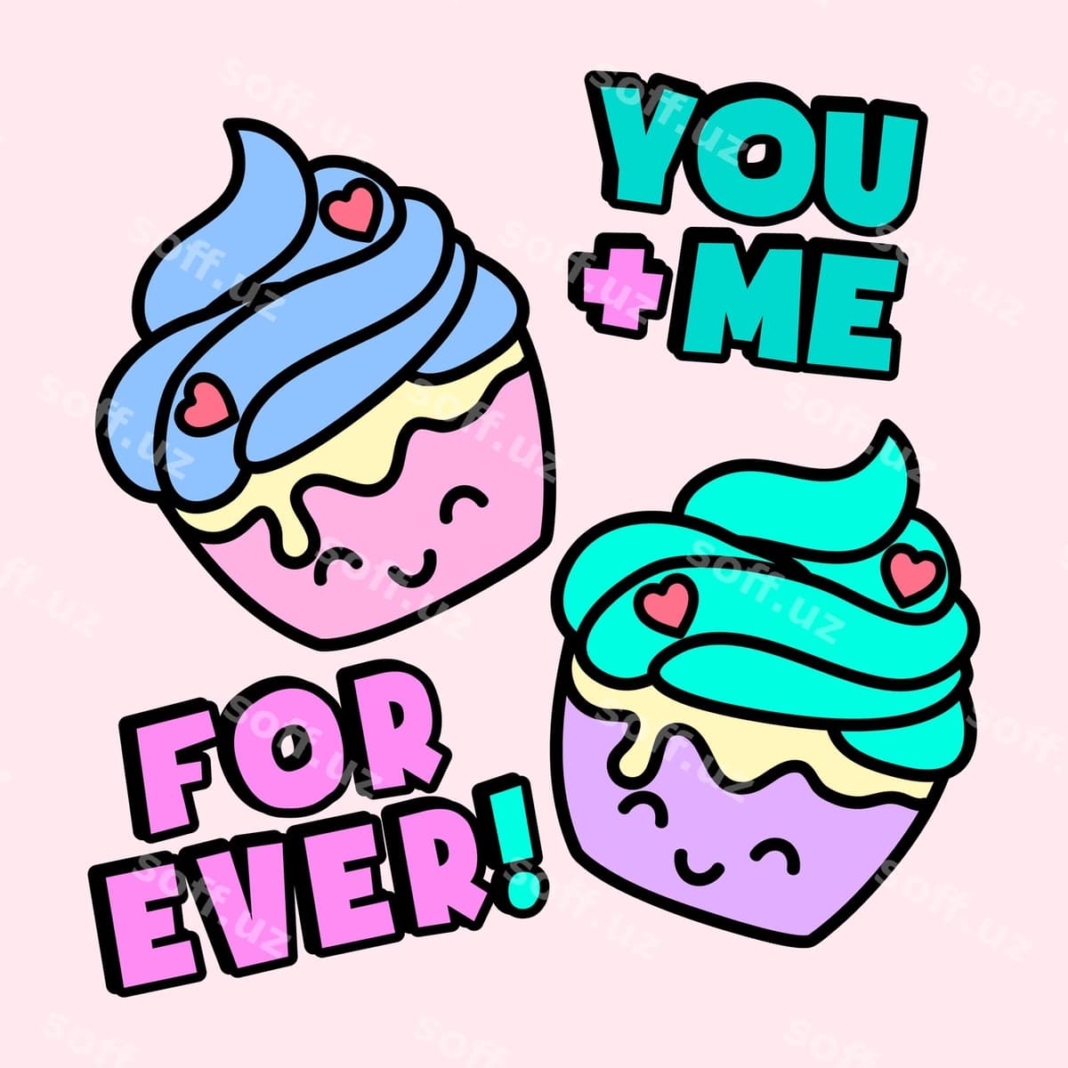 Vektor baxtli mazali kupkak | Vector happy lovely cupcakes