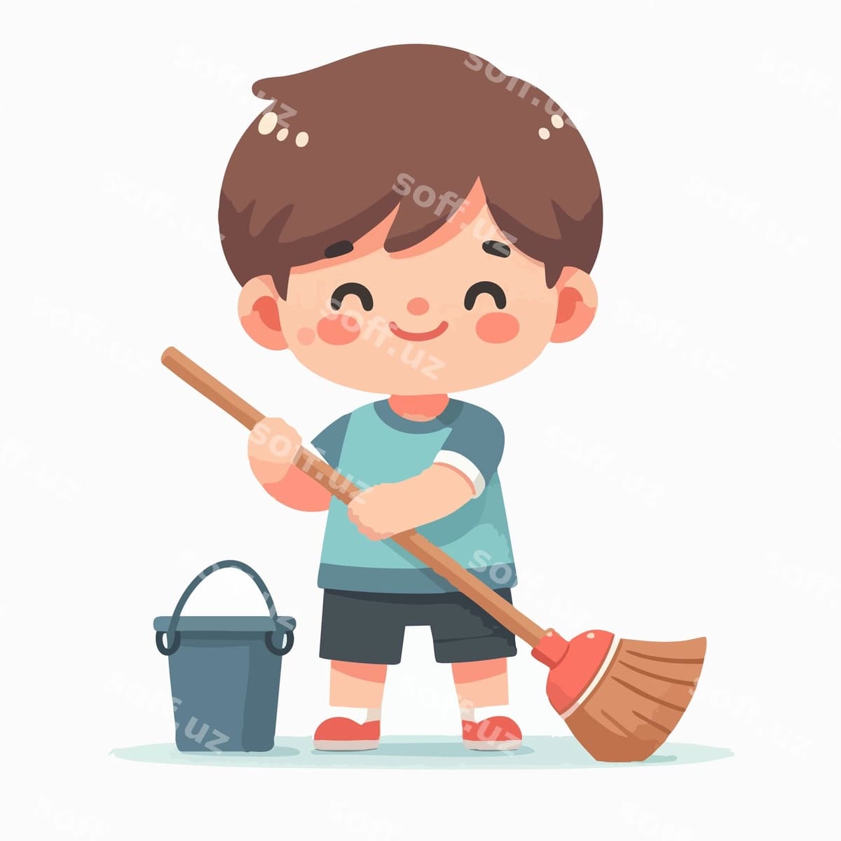 Vektorli kichkina bola artib yuribdi | Vector little boy mopping