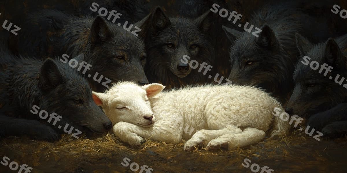Qo'rqinchli bo'rilar orasida zaif qo'zichoq | Vulnerable lamb amidst menacing wolves