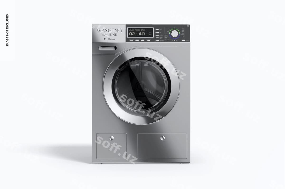 Kir yuvish mashinasi maketining oldingi ko'rinishi | Washing machine mockup front view