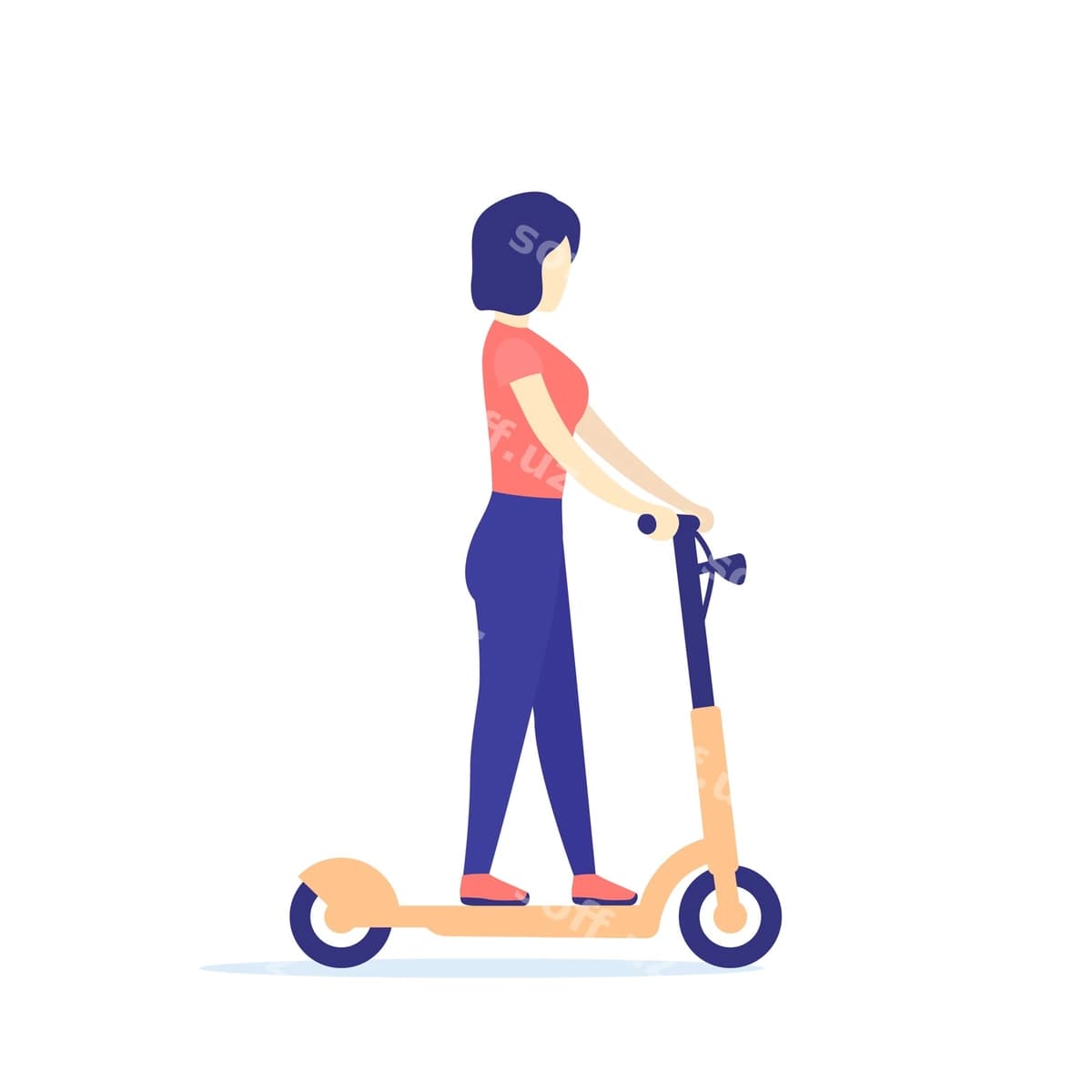 Ayol kick skuter vektor | Woman kick scooter vector