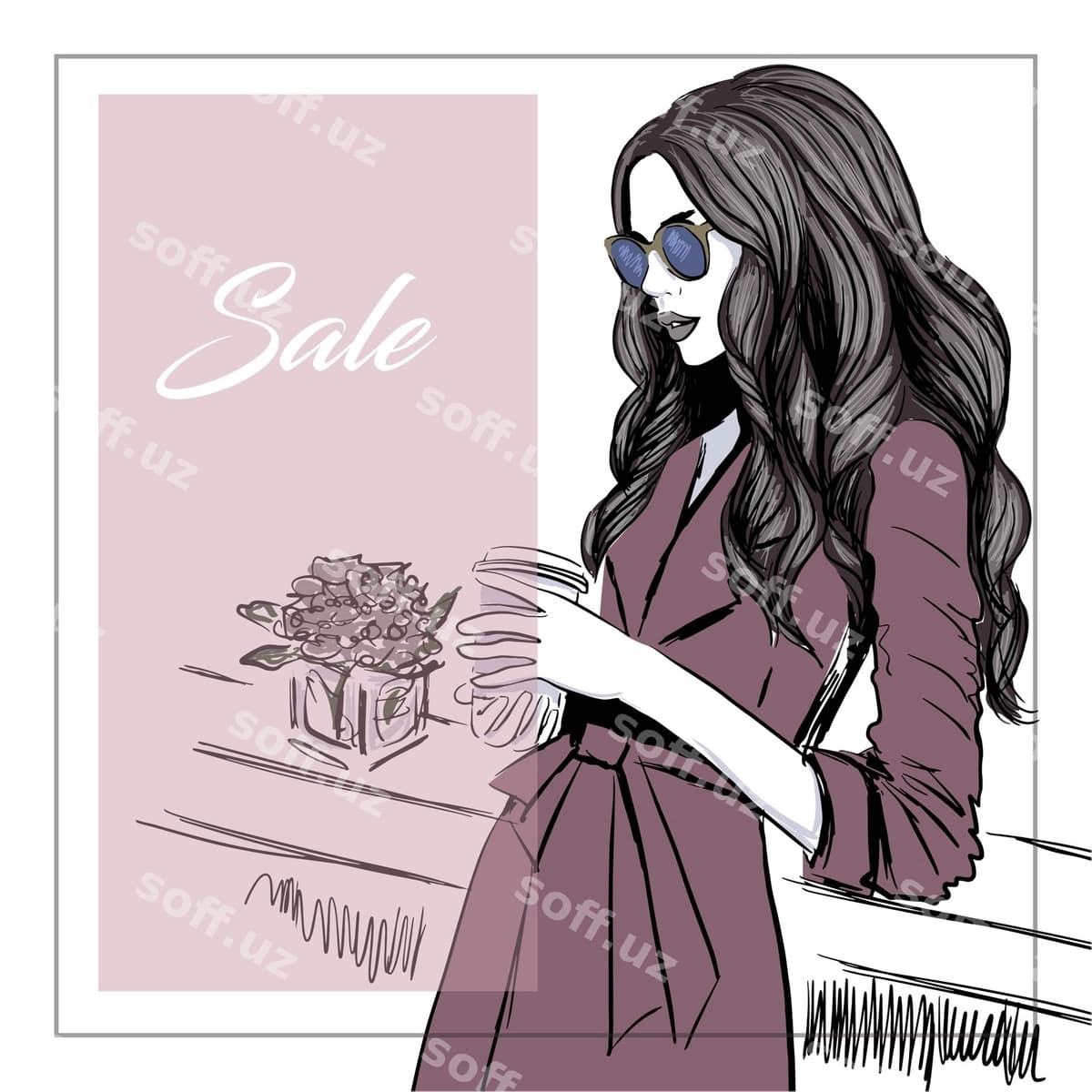 Kofe sotuv shiori bilan ayol | Woman with coffee sale banner