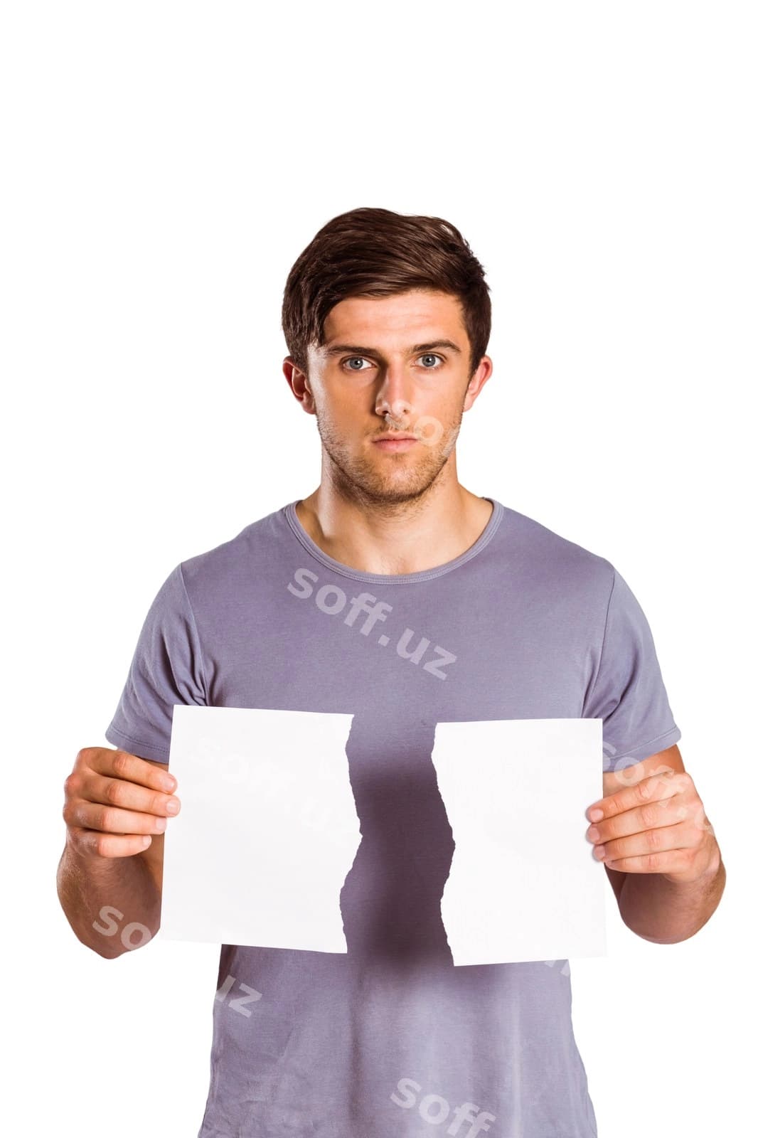 Yosh erkak garhalangan qog'ozni tutgan | Young man holding ripped paper
