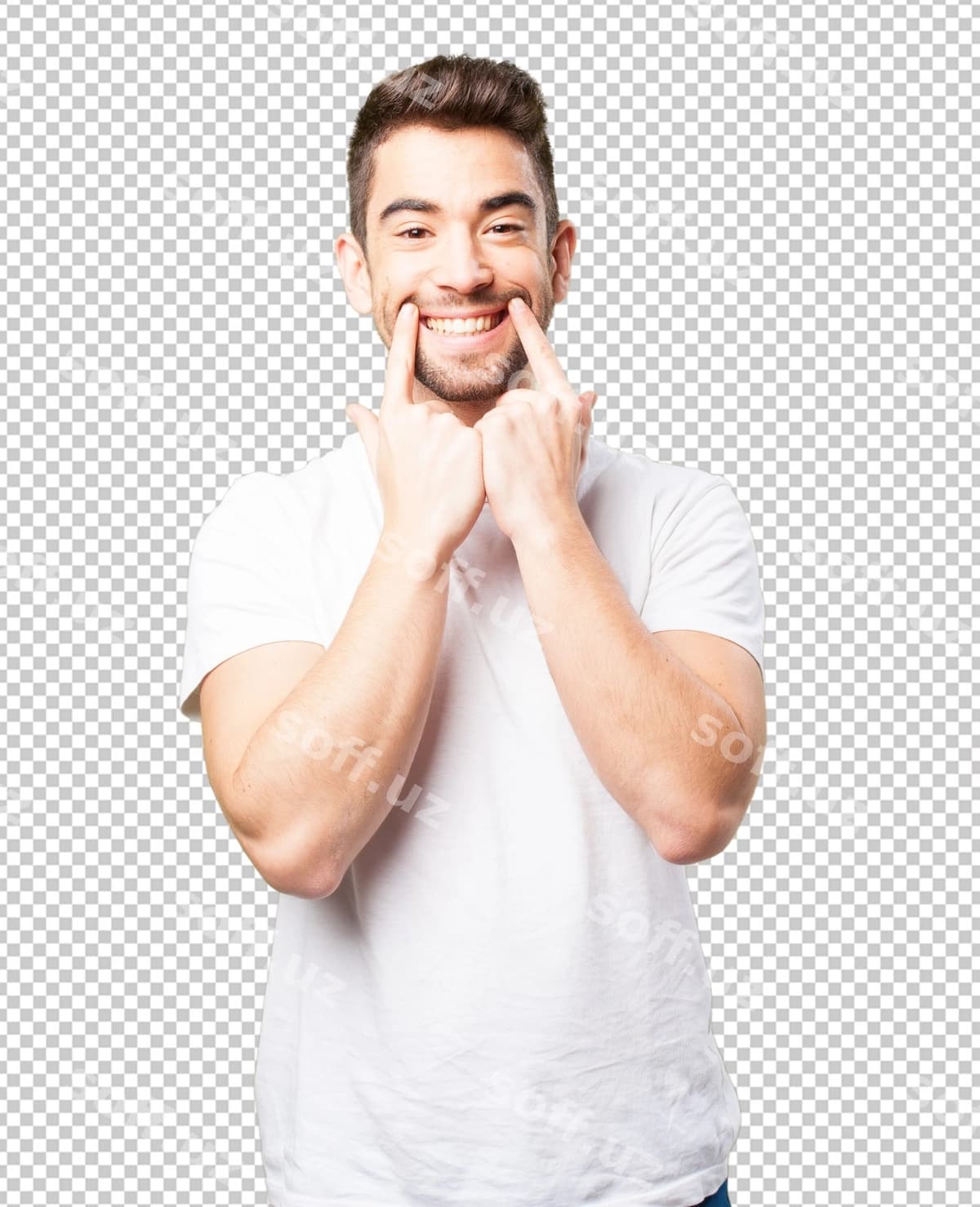 Yosh erkak o'zining og'ziga ko'rsatmoq | Young man pointing his mouth