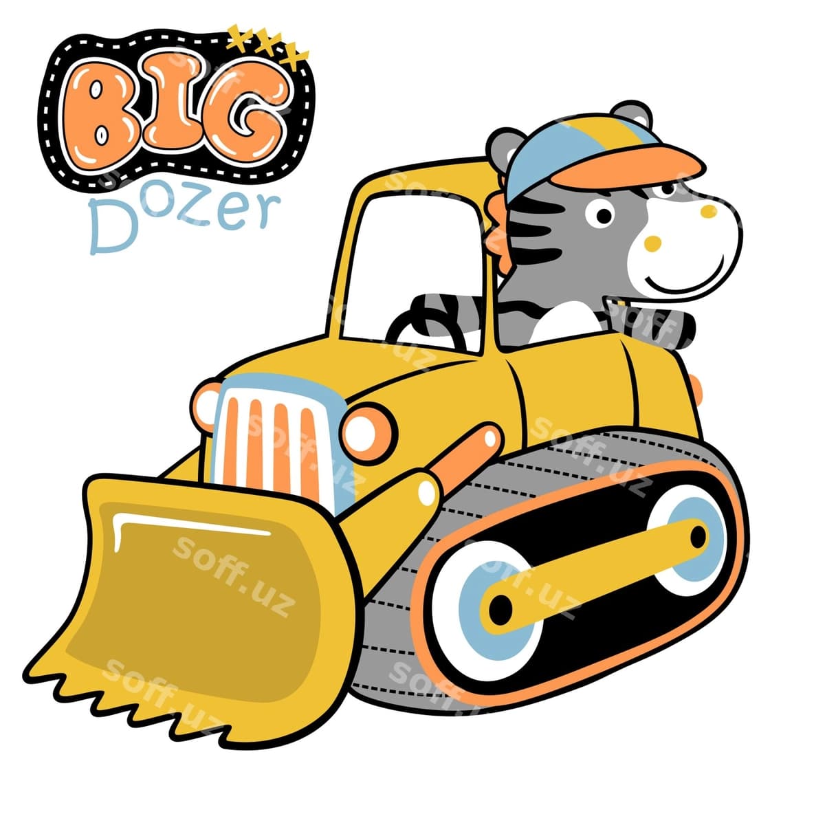 Zebra buldozer vektor karyakatur | Zebra bulldozer vector cartoon