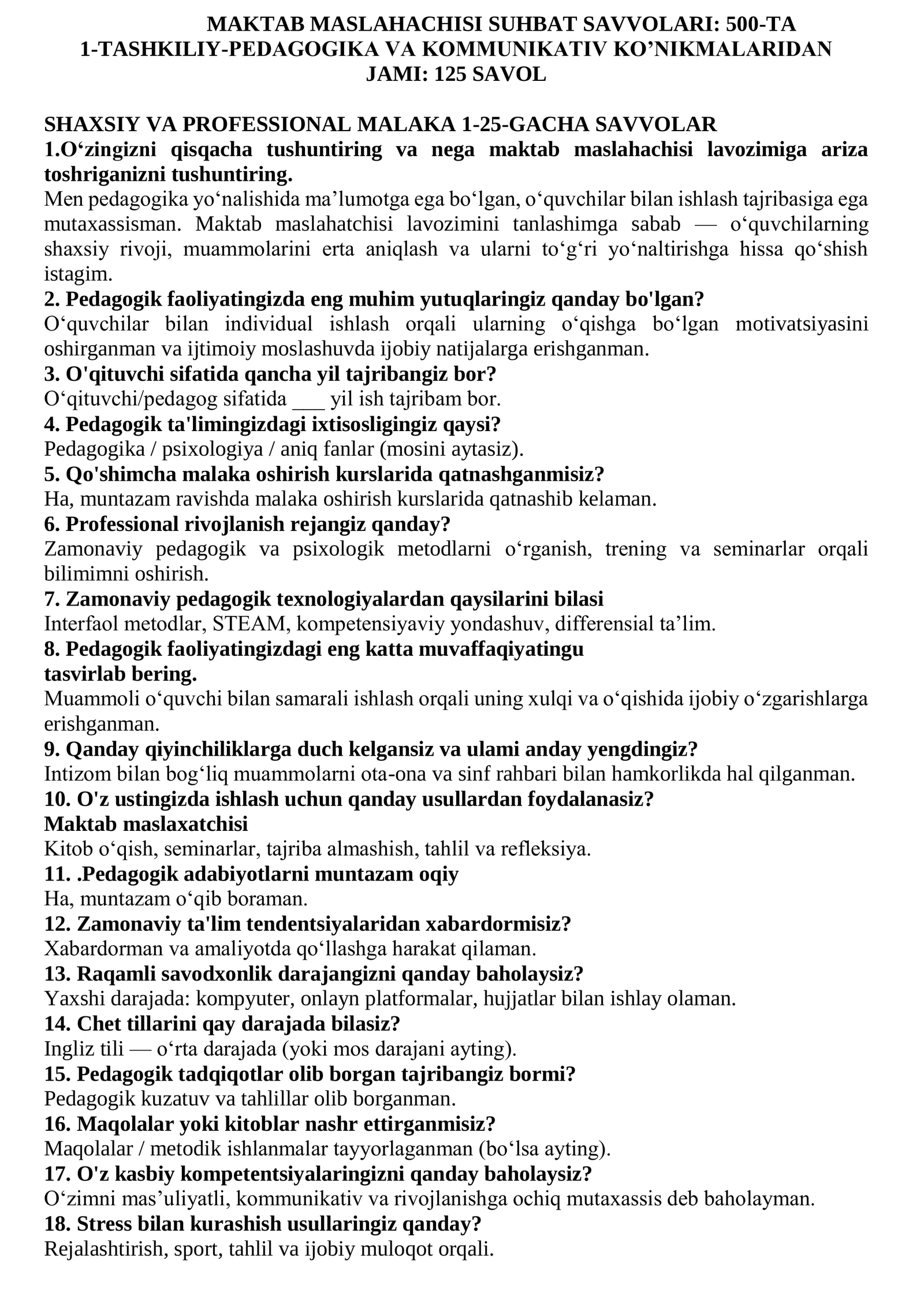 MAKTAB MASLAHACHISI SUHBAT SAVVOLARI 500