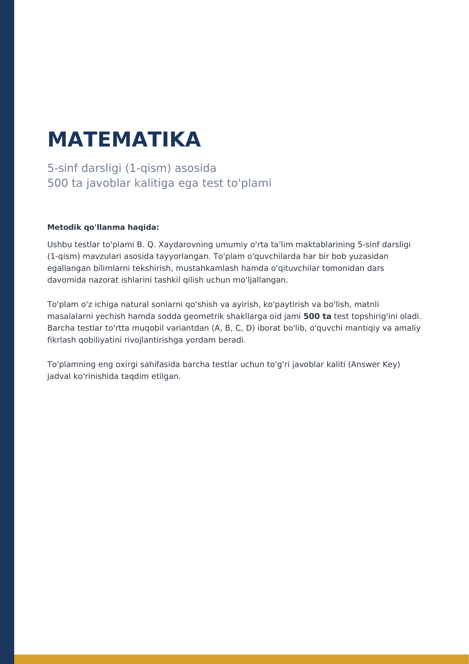 5-SINF MATEMATIKA 1-QISM — 500 TA TEST | JAVOBLARI BILAN | PDF