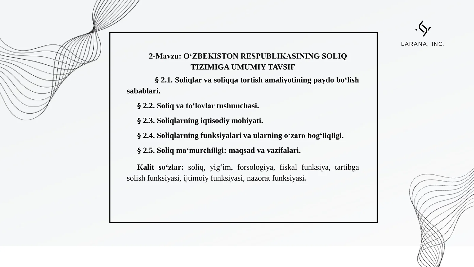 OʻZBEKISTON RESPUBLIKASINING SOLIQ TIZIMIGA UMUMIY TAVSIF