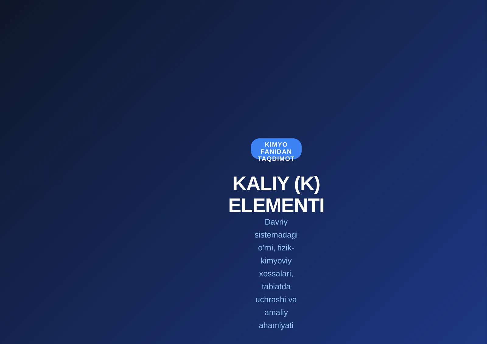 Kaliy Elementi uchun taqdimot
