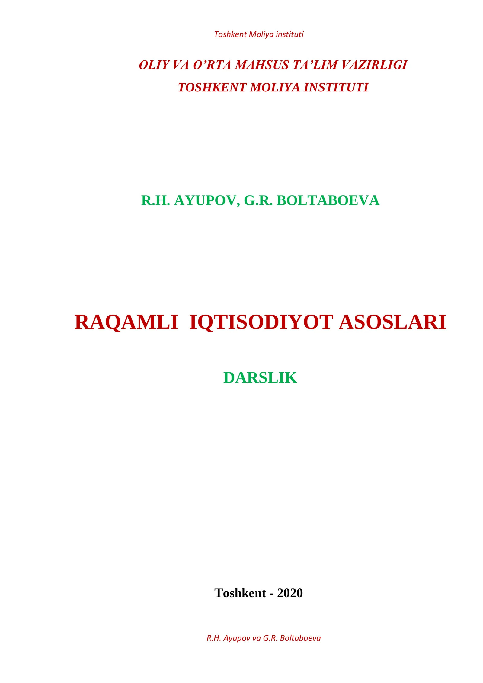 RAQAMLI IQTISODIYOT ASOSLARI