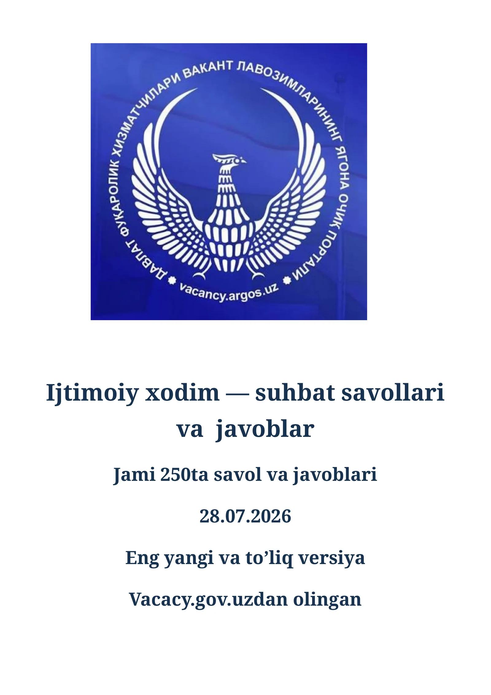 Ijtimoiy hodim suhbat savol va javoblari 28.07.2026