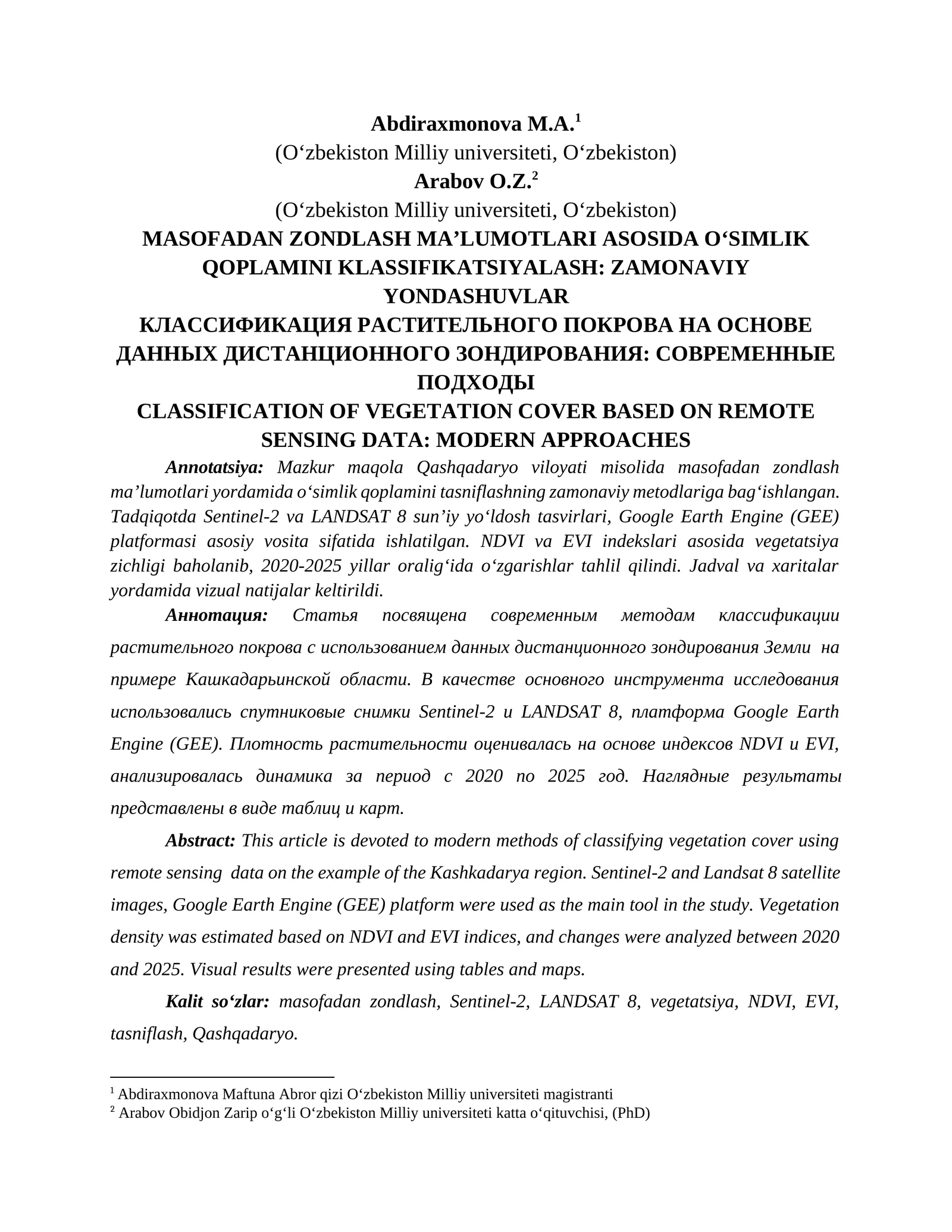 Ósimlik qoplami klassifikatsiyasi