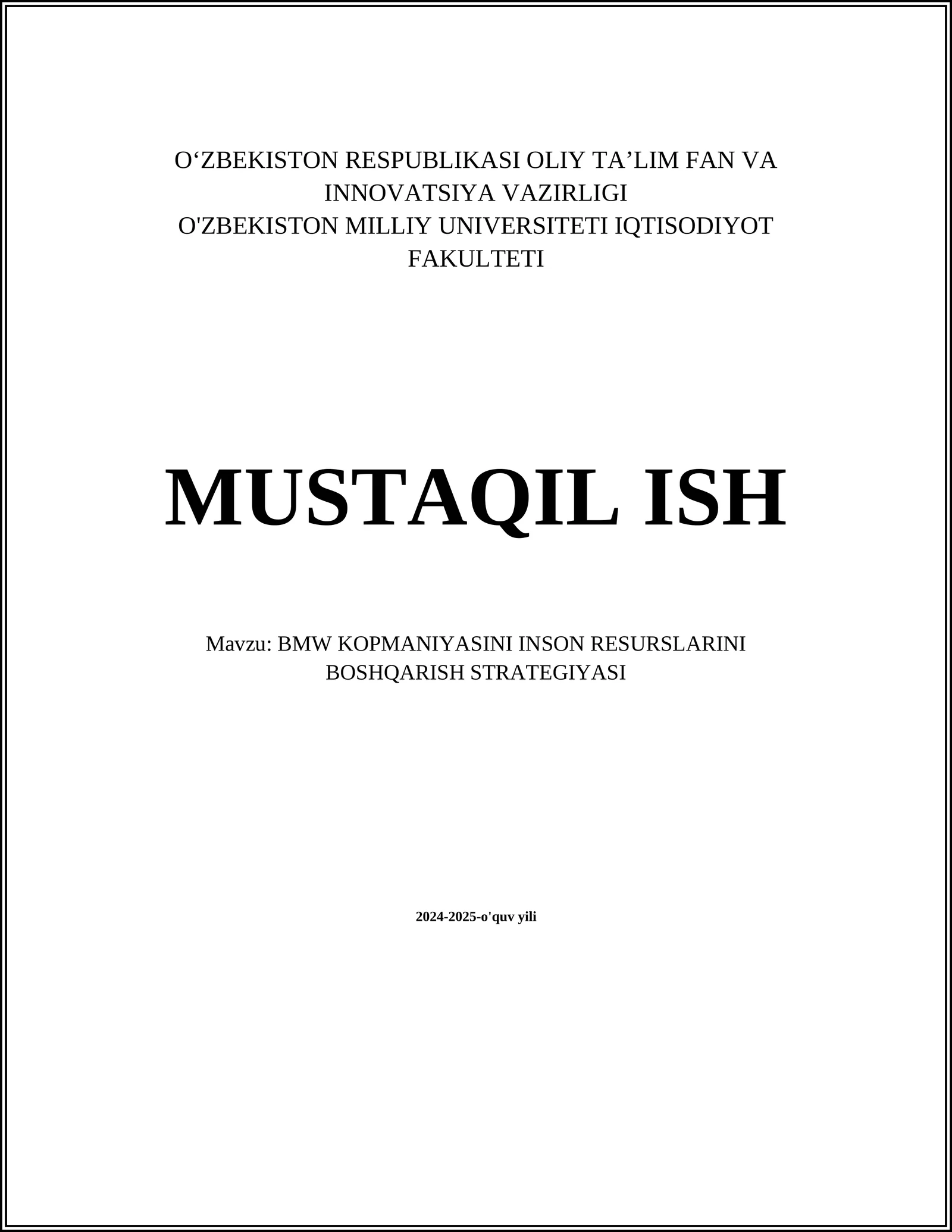 BMW KOPMANIYASINI INSON RESURSLARINI BOSHQARISH STRATEGIYASI