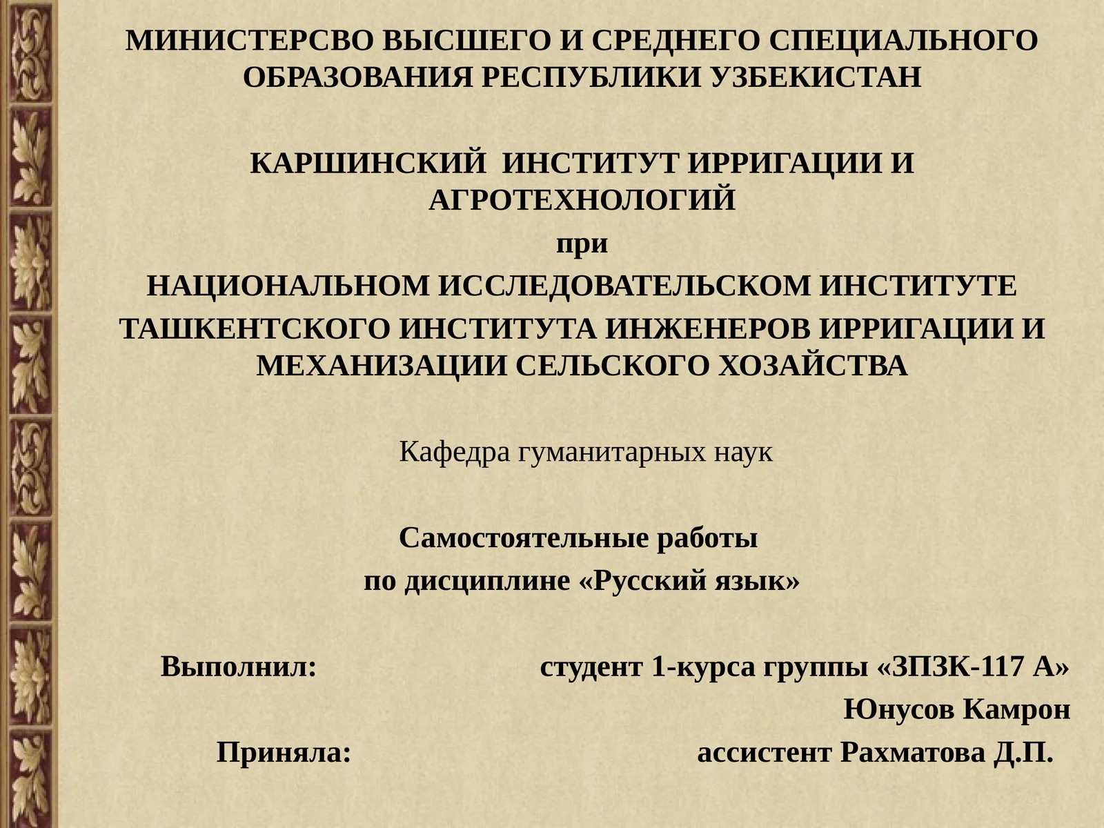Самостоятельные работы по дисциплине «Русский язык»