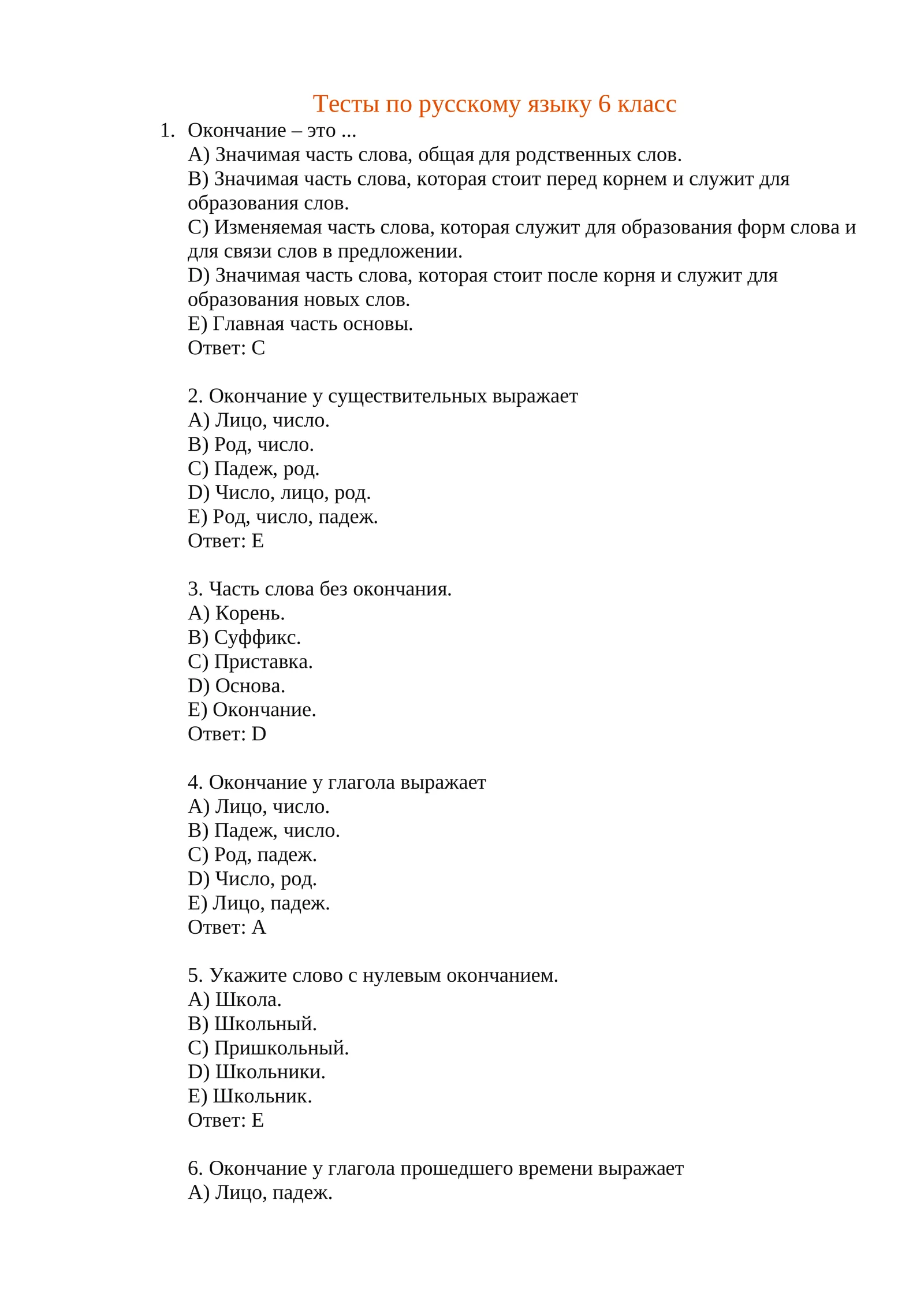 Тесты по русскому языку 6 класс