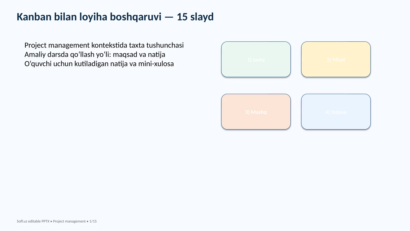 Kanban bilan loyiha boshqaruvi — 15 slayd