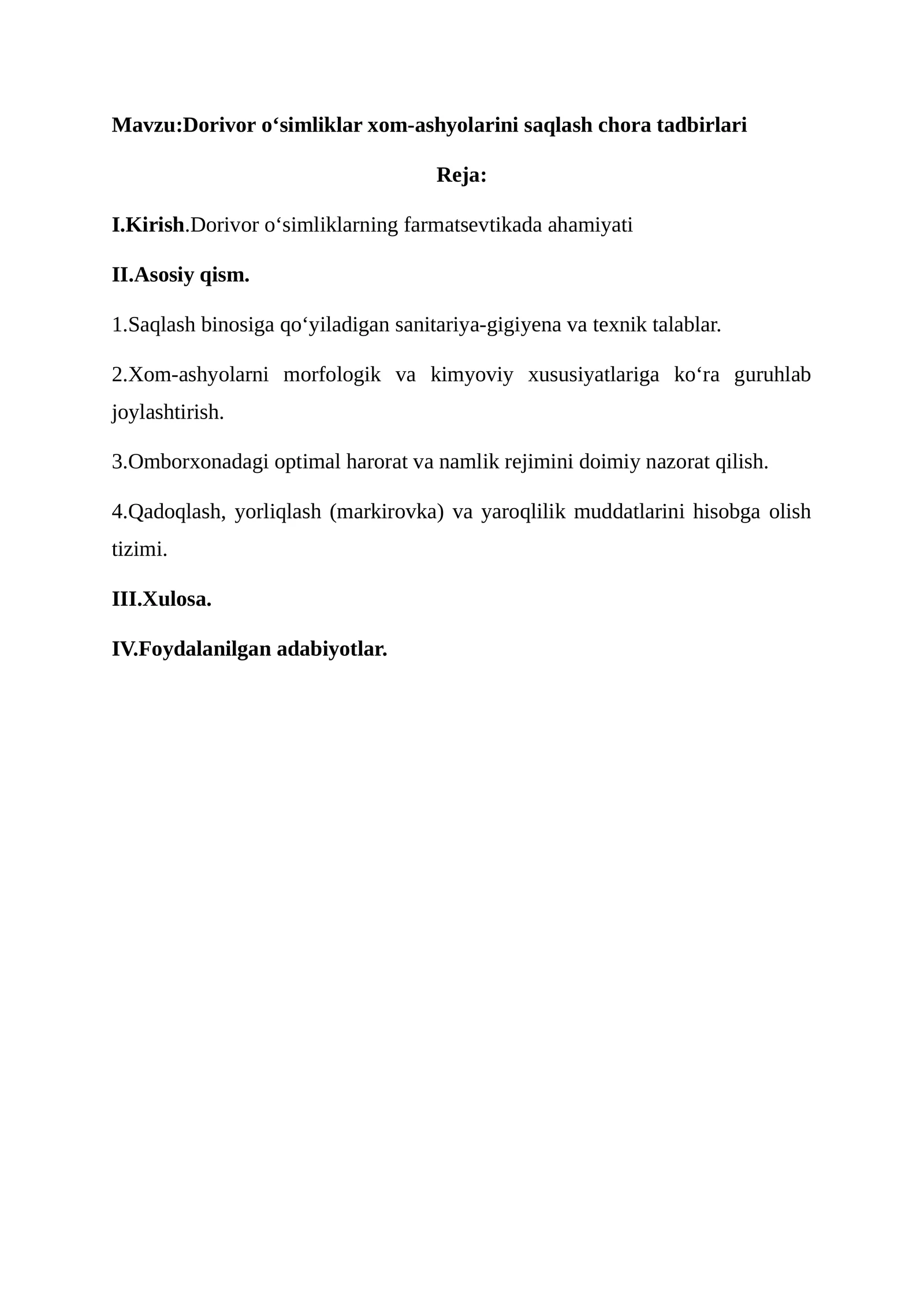 Dorivor oʻsimliklar xom-ashyolarini saqlash chora tadbirlari