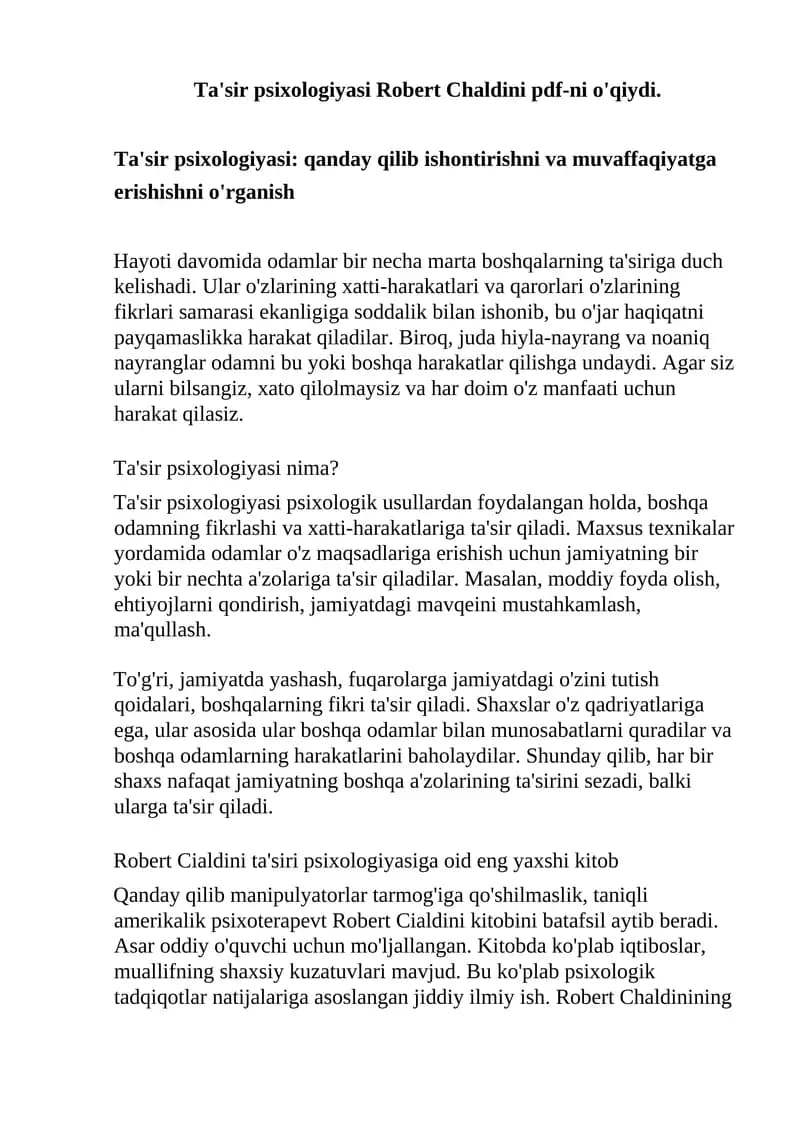 Ta'sir psixologiyasi Robert Chaldini