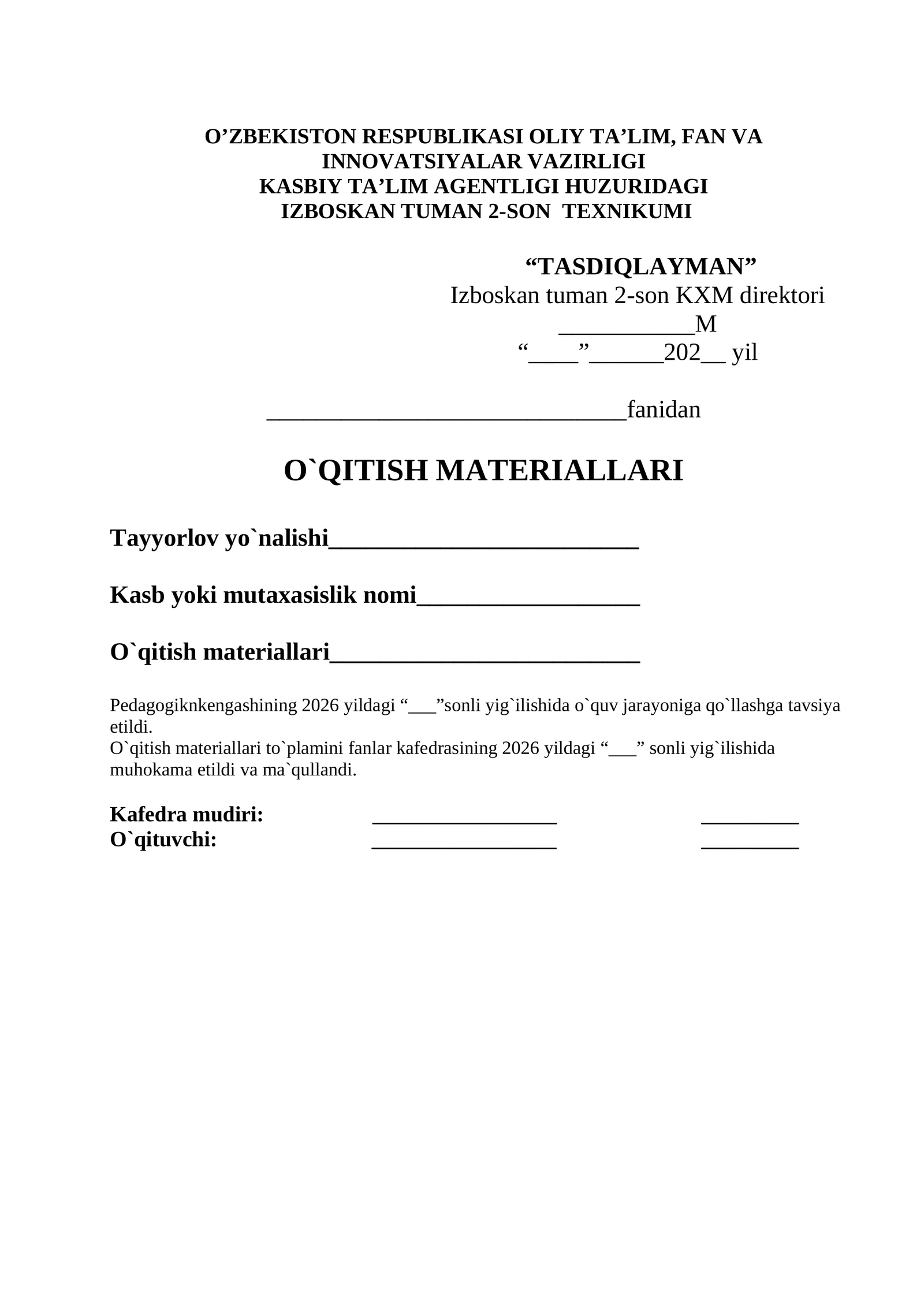 BIZNES ASOSLARI FANIDAN O`QITISH MATERIALLARI
