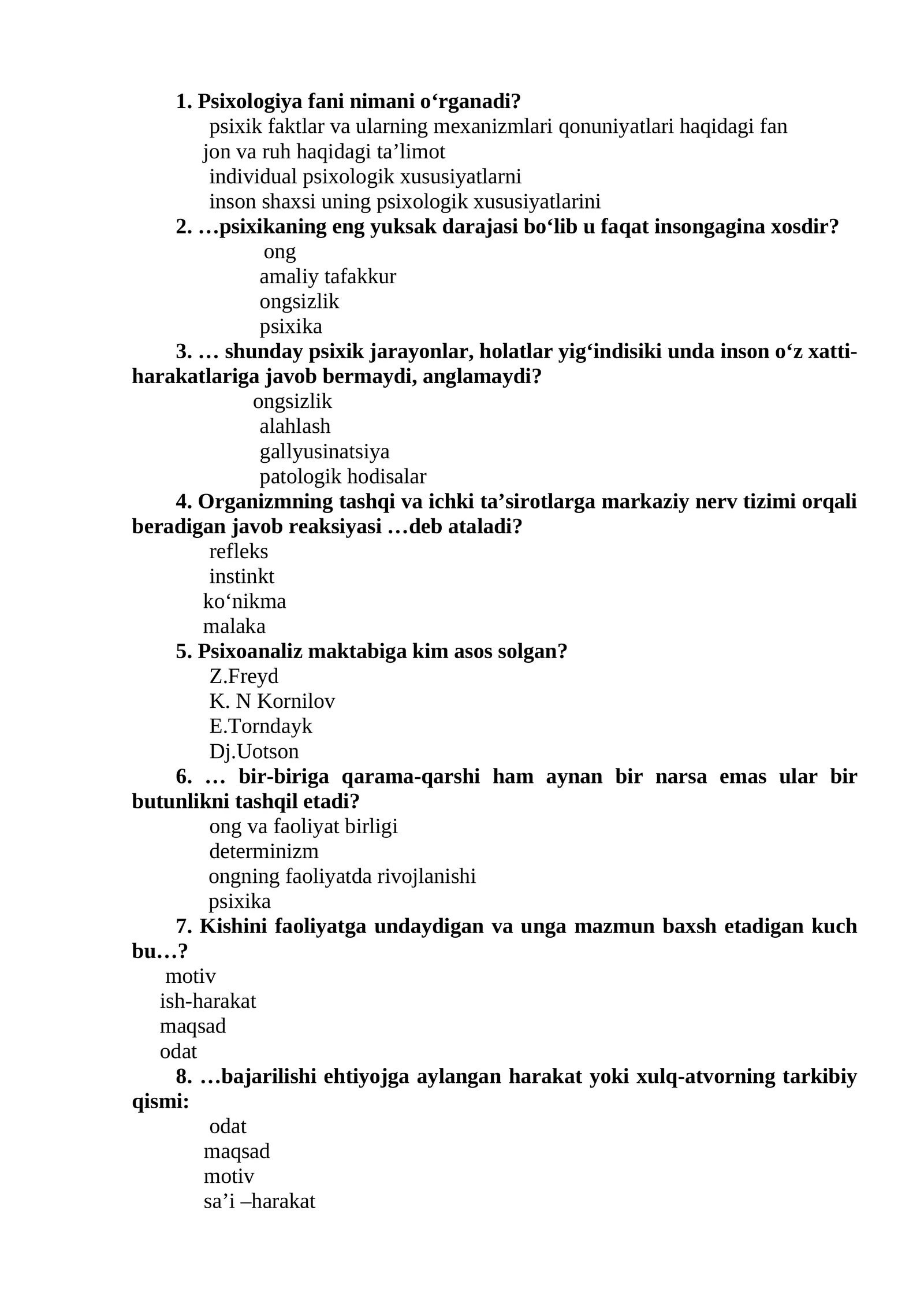 Umumiy psixologiya 150 test