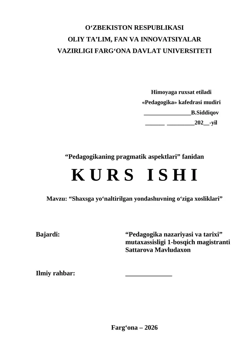 shaxsga yōnaltirilgan yondashuvlar