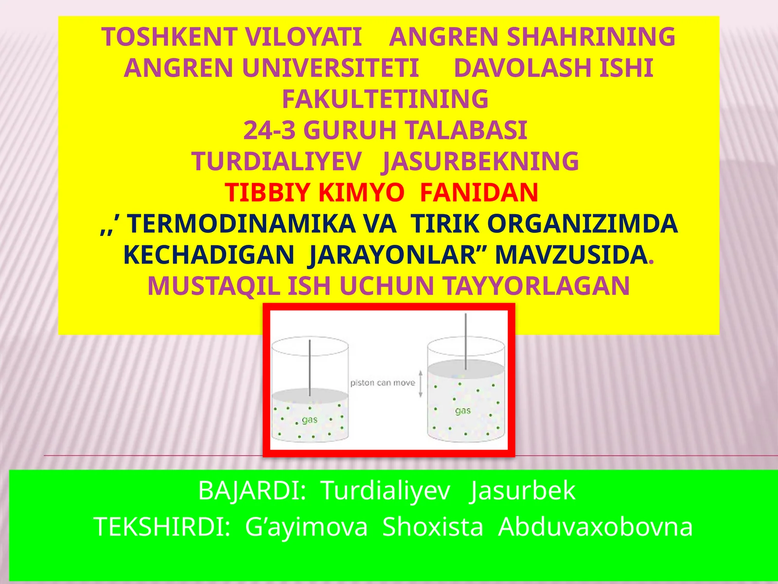 Termodinamika va bioenergetika ilmiy asoslari