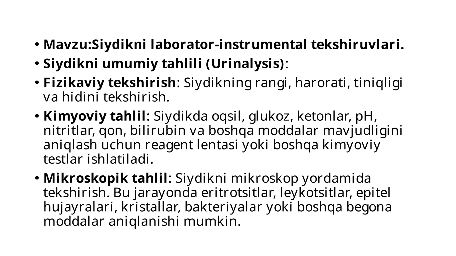 Siydikni laborator-instrumental tekshiruvlari