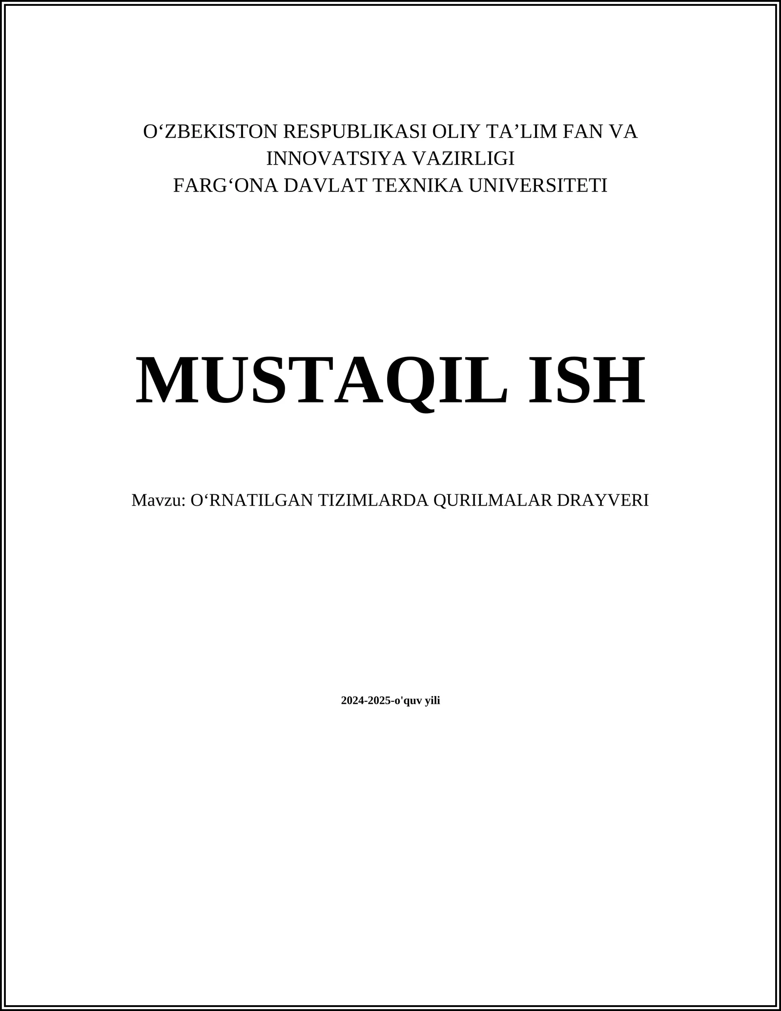 O‘RNATILGAN TIZIMLARDA QURILMALAR DRAYVERI