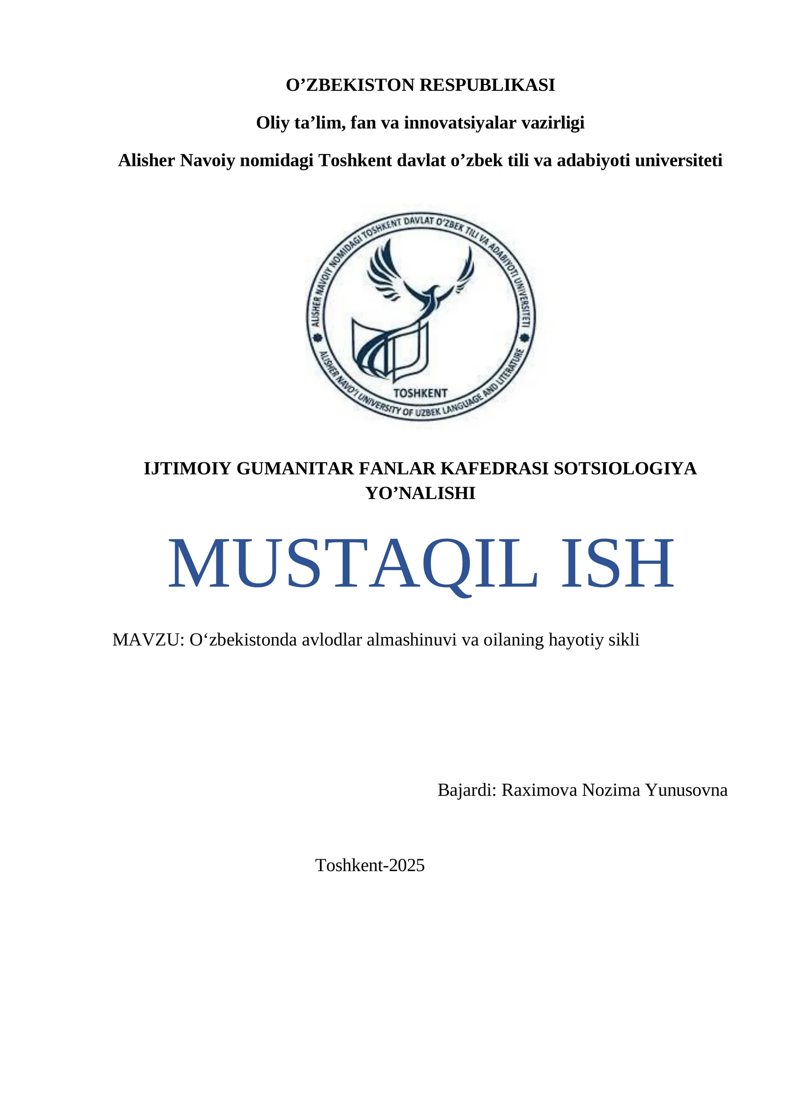Oʻzbekistonda avlodlar almashinuvi va oilaning hayotiy sikli