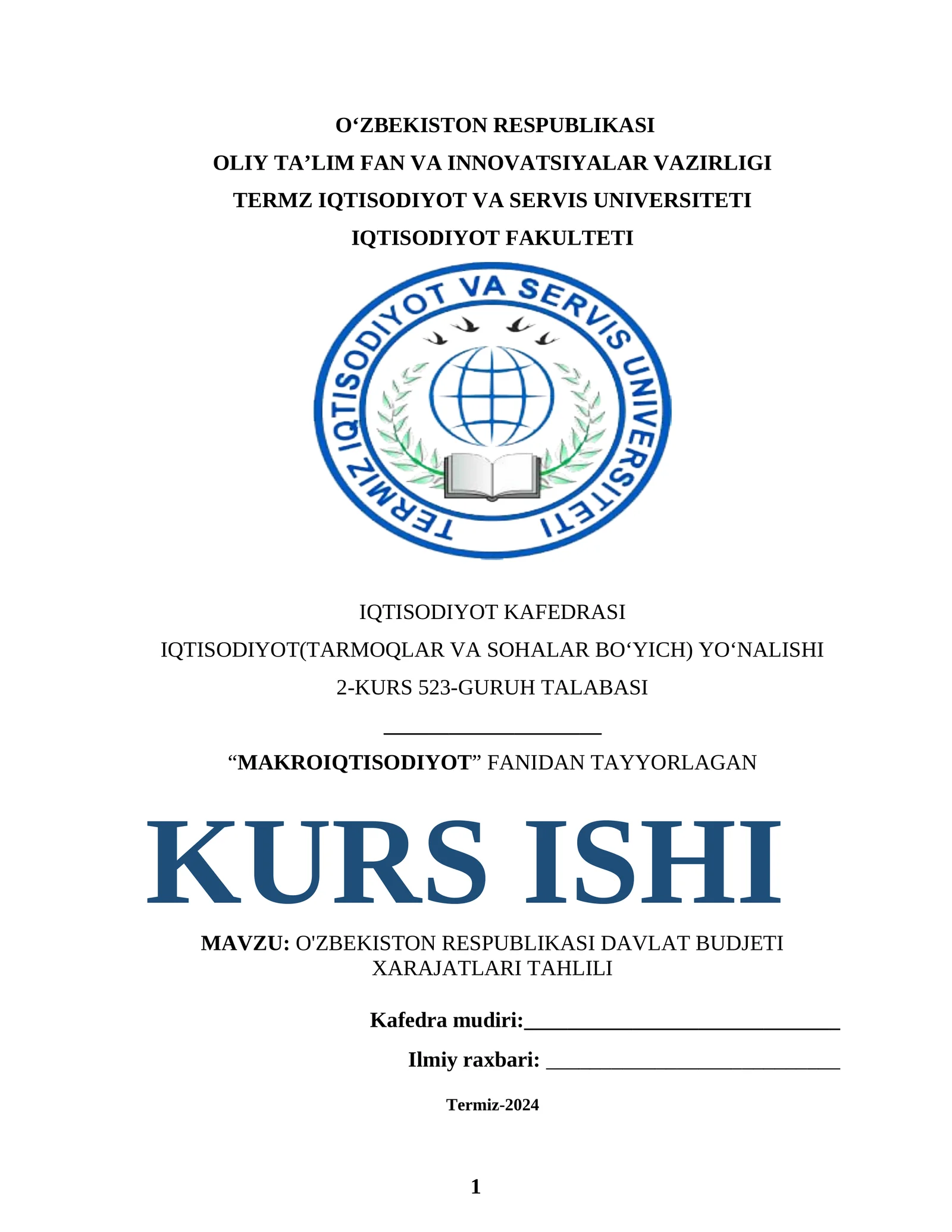 MAKR IQTISODIYOT FANIDAN TAYYORLAGAN KURS ISHI