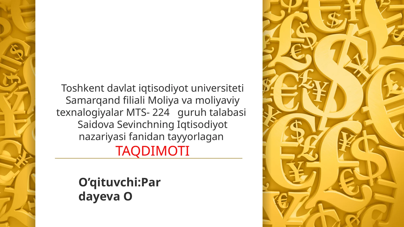 IQTISODIYMUVOZANAT, UNI TA’MINLASH SHARTSHAROITLARI VA ANIQLASHUSULLARI